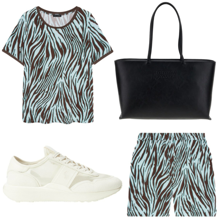 Outfit donna - Fiorella Rubino. Stile Trendy per Tutti i giorni. Abbinamento con shorts, t-shirt, sneakers, borse a spalla.