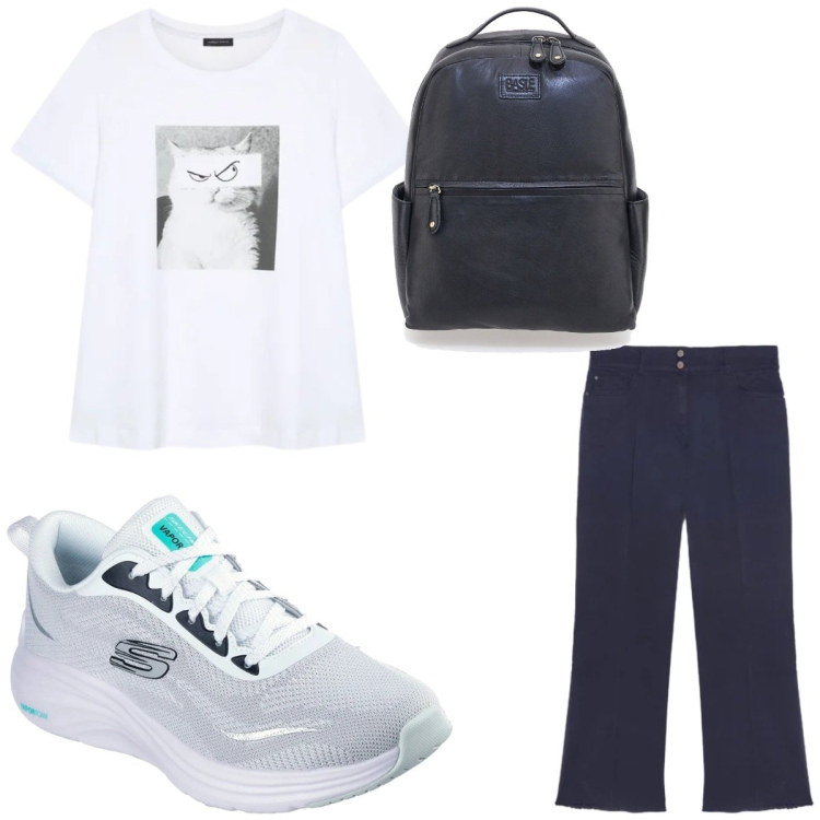 Outfit donna - Fiorella Rubino. Stile Casual per Tutti i giorni. Abbinamento con pantaloni, t-shirt, sneakers, zaini.
