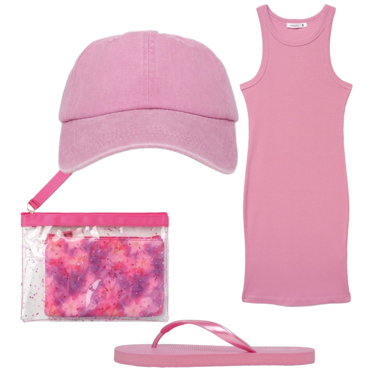 Outfit donna - Rosa confetto Terranova. Stile Basic per Tutti i giorni. Abbinamento con pochette, vestiti midi/longuette, infradito, cappelli con visiera.