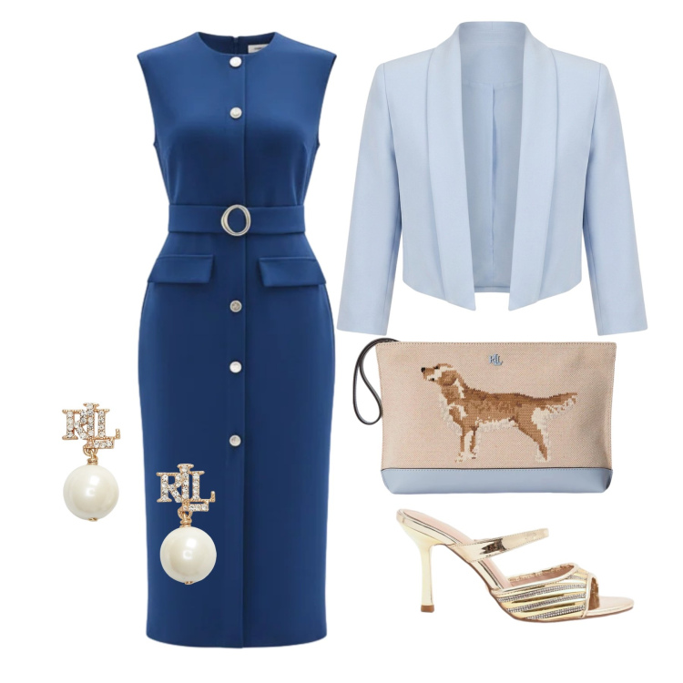 Outfit donna - Luglio. Stile Chic per Cerimonia. Abbinamento con orecchini, pochette, vestiti midi/longuette, bolero, sabot.