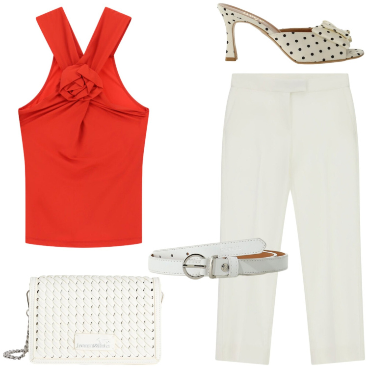 Outfit donna - Daily look. Stile Casual chic per Tutti i giorni. Abbinamento con borse a tracolla, sandali col tacco, pantaloni, canottiere, cinture.
