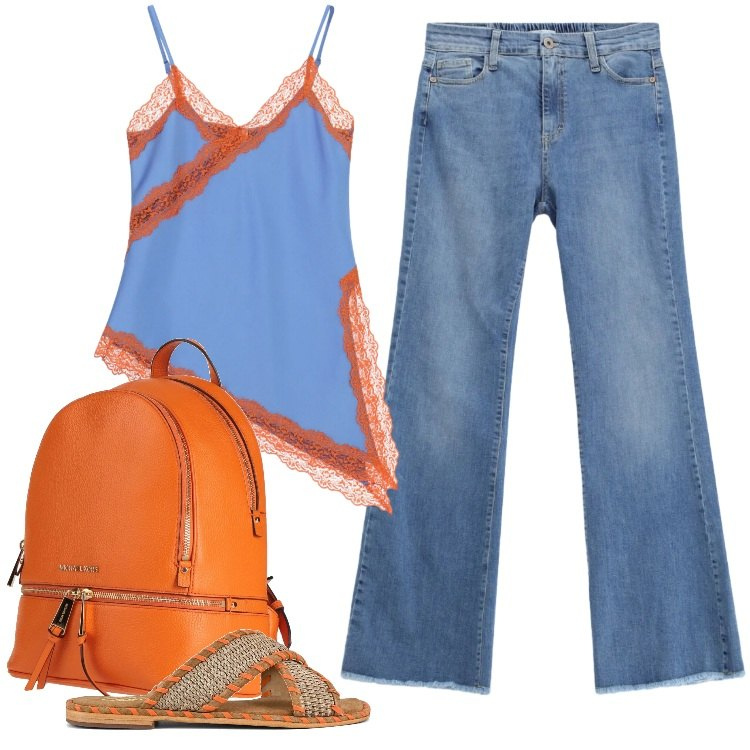Outfit donna - Total look #2431664. Stile Trendy per Tutti i giorni. Abbinamento con zaini, jeans, canottiere, ciabatte.