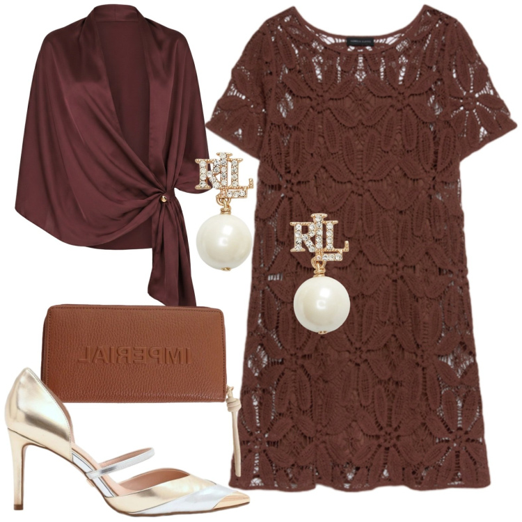 Outfit donna - Chic. Stile Chic per Cerimonia. Abbinamento con stole, décolleté, portafogli, vestiti corti, orecchini.