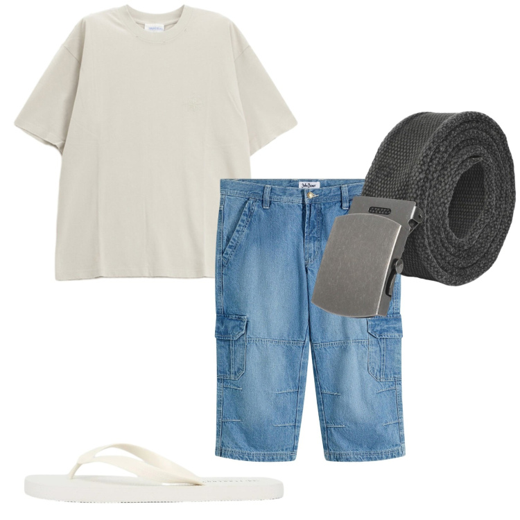 Outfit uomo - Total look #2431693. Stile Casual per Cerimonia. Abbinamento con jeans dritti, cinture, sandali, t-shirt.
