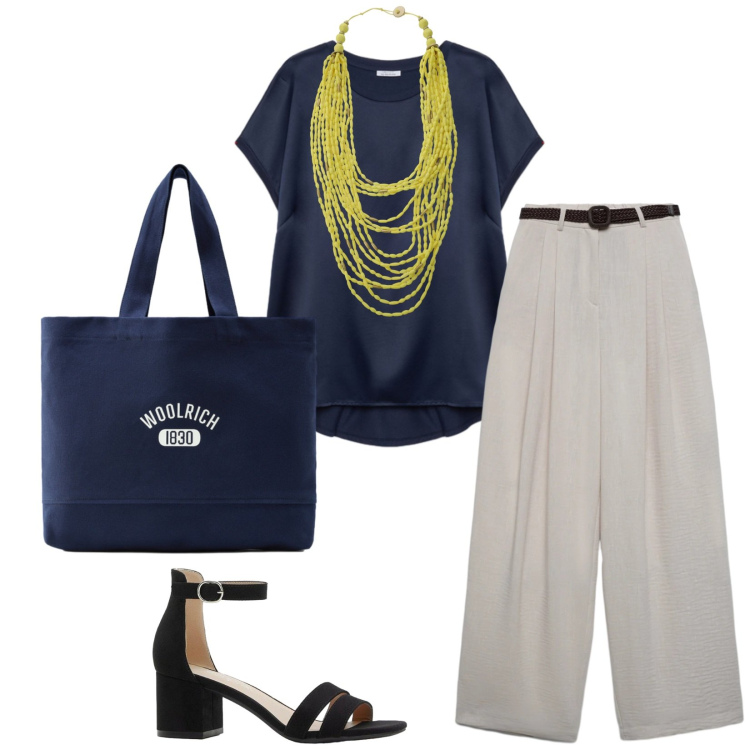 Outfit donna - Total look #2431695. Stile Casual chic per Ufficio. Abbinamento con sandali col tacco, pantaloni, collane, bluse, borse tote.