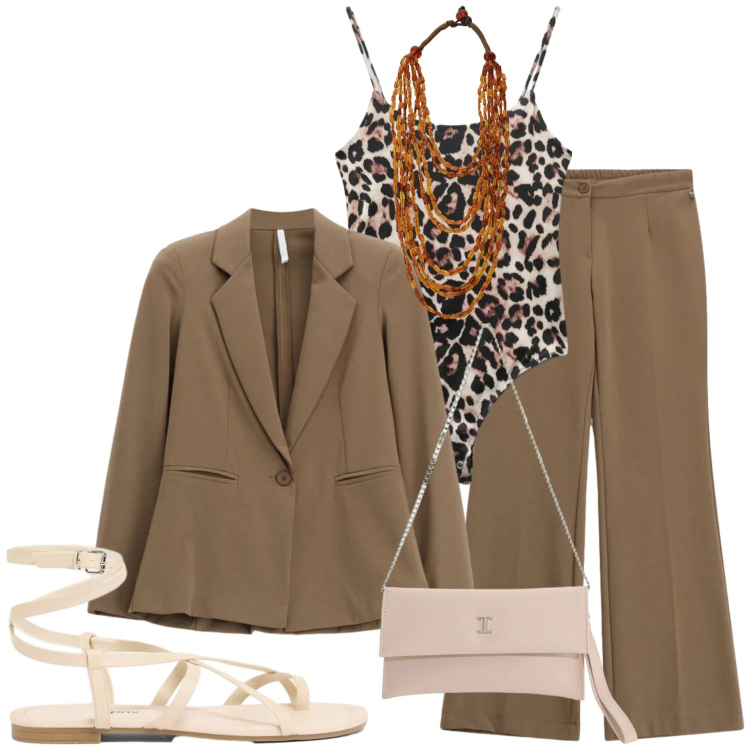Outfit donna - Total look #2431703. Stile Casual chic per Serata fuori. Abbinamento con sandali, top, blazer, pantaloni a palazzo, collane, borse a tracolla.