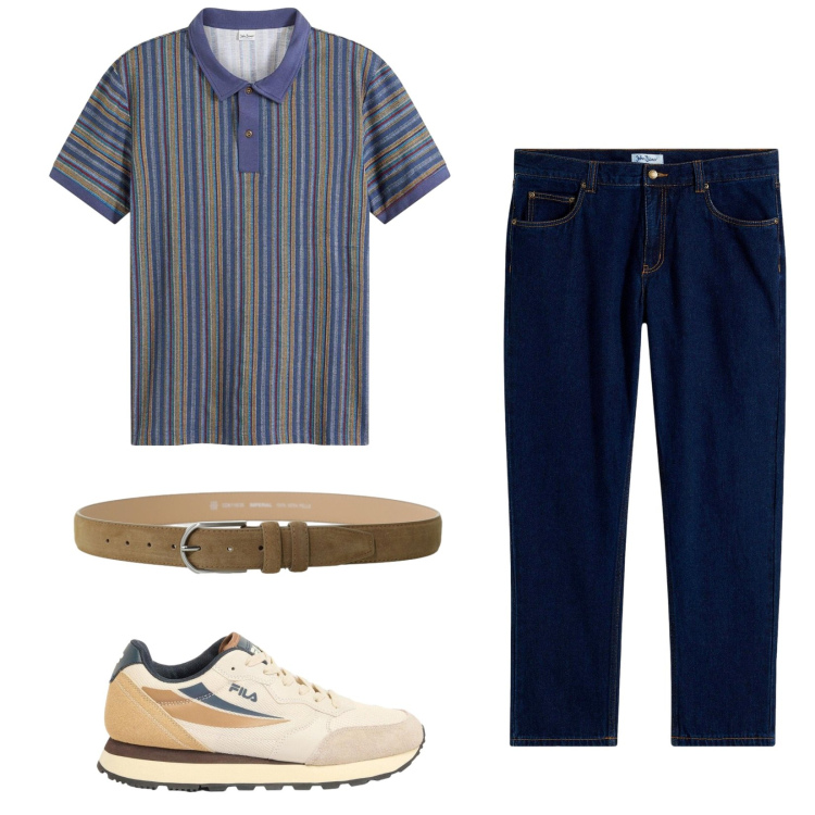 Outfit uomo - Total look #2431706. Stile Casual per Tutti i giorni. Abbinamento con jeans dritti, sneakers, polo, cinture.