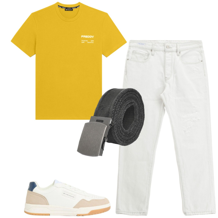 Outfit uomo - Total look #2431707. Stile Casual per Tutti i giorni. Abbinamento con sneakers, cinture, t-shirt, jeans dritti.