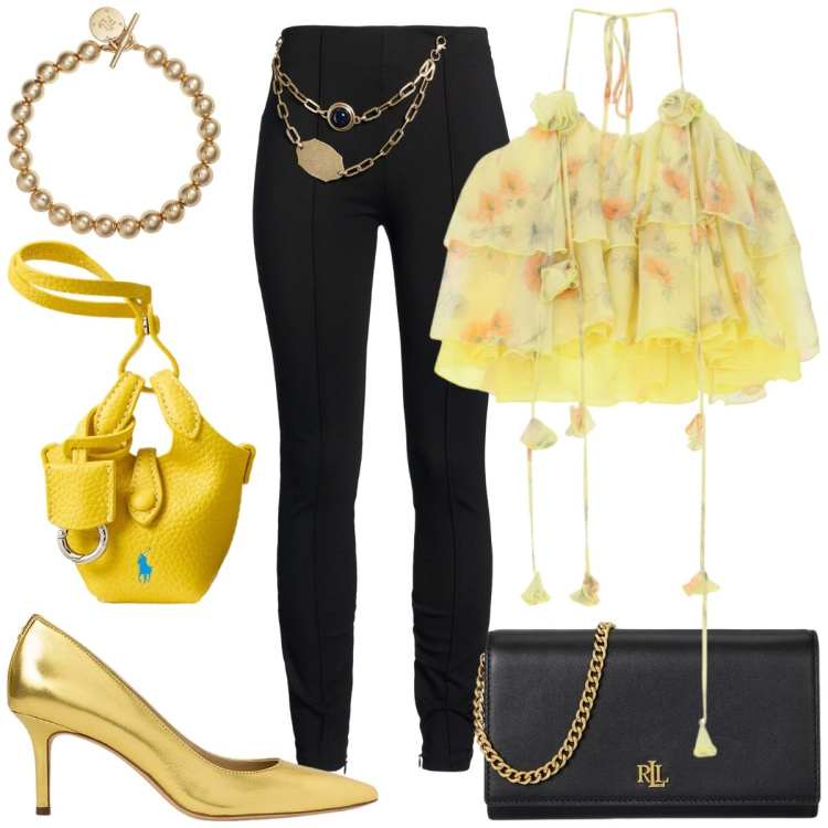 Outfit donna - Amicamela tutto per te. Stile Glamour per Tutti i giorni. Abbinamento con leggings, top, braccialetti, décolleté, borse a tracolla, portachiavi.