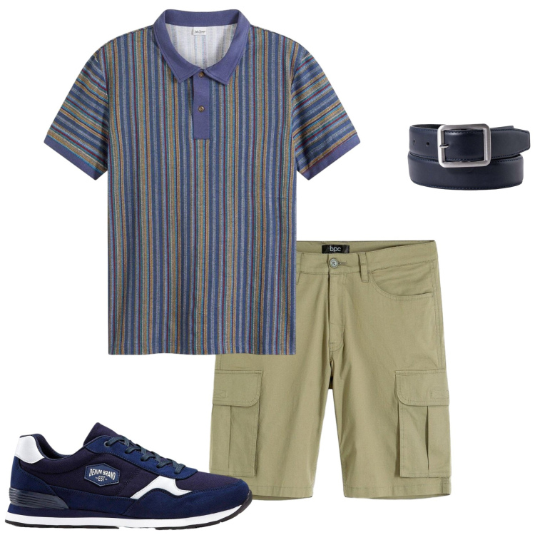 Outfit uomo - Polo protagonista. Stile Casual per Tutti i giorni. Abbinamento con sneakers, polo, bermuda, cinture.