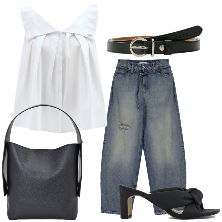 Outfit donna - Total look #2431845. Stile Casual chic per Serata fuori. Abbinamento con bluse, borse a spalla, cinture, jeans, sandali col tacco.