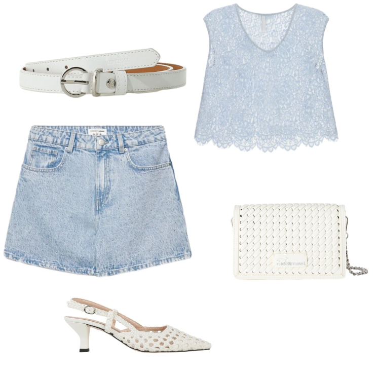 Outfit donna - Total look #2431935. Stile Casual chic per Serata fuori. Abbinamento con décolleté, borse a tracolla, shorts, top, cinture.