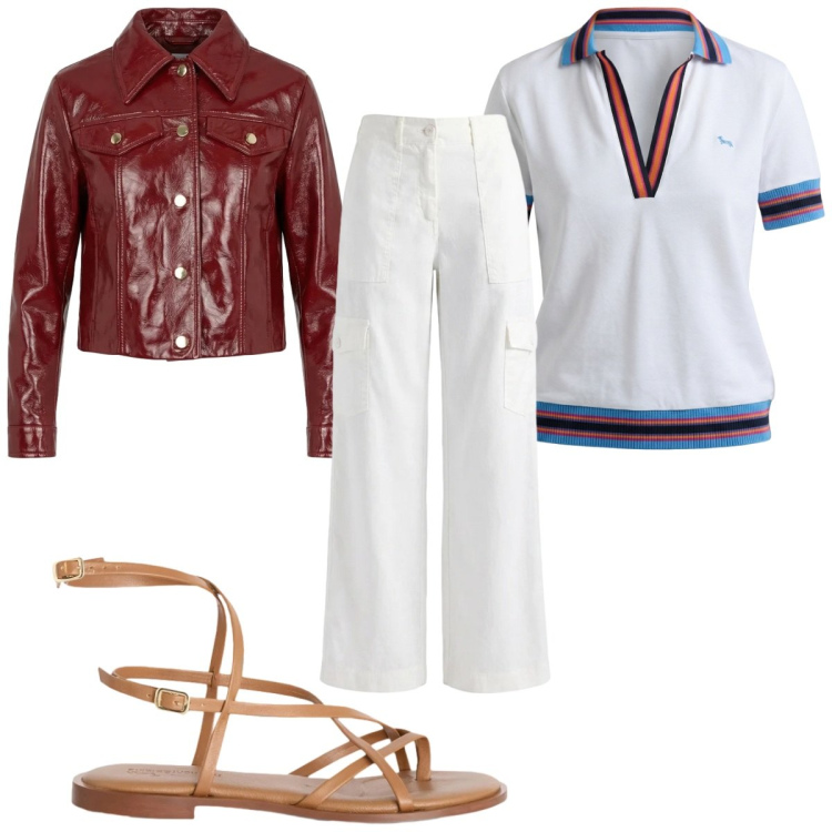 Outfit donna - Harmont & Blaine- Casual chic. Stile Casual chic per Tutti i giorni. Abbinamento con sandali in pelle, polo, pantaloni cargo, giacche.