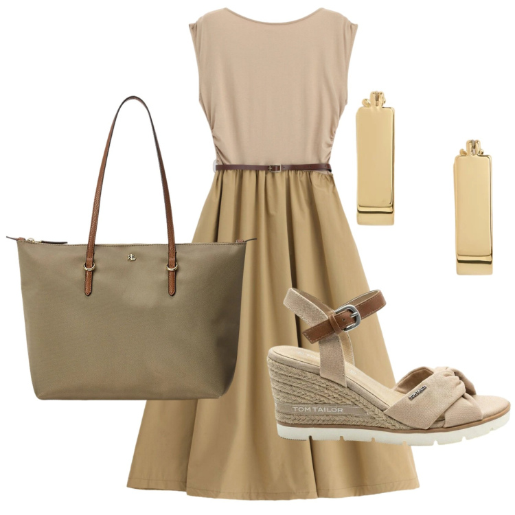 Outfit donna - Total look #2431990. Stile Minimal per Ufficio. Abbinamento con sandali col tacco, vestiti midi/longuette, orecchini, borse tote.
