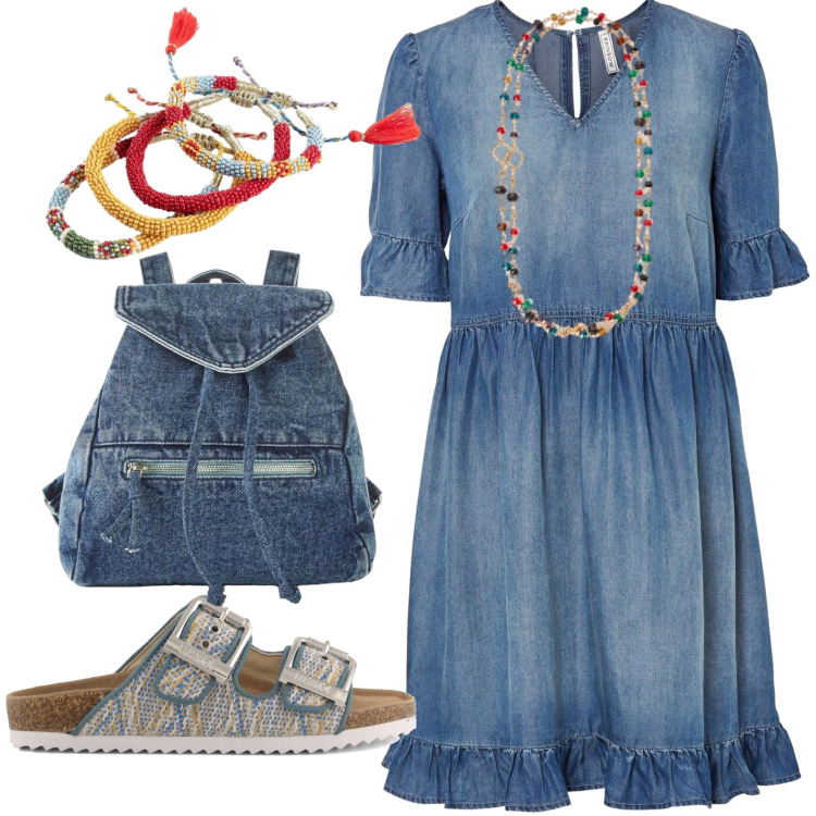 Outfit donna - Jeans. Stile Casual per Tutti i giorni. Abbinamento con vestiti, braccialetti, zaini, collane, sandali.