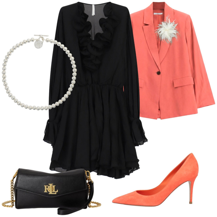 Outfit donna - Festa importante. Stile Vintage retrò per Cerimonia. Abbinamento con décolleté, vestiti corti, blazer, collane, portafogli.