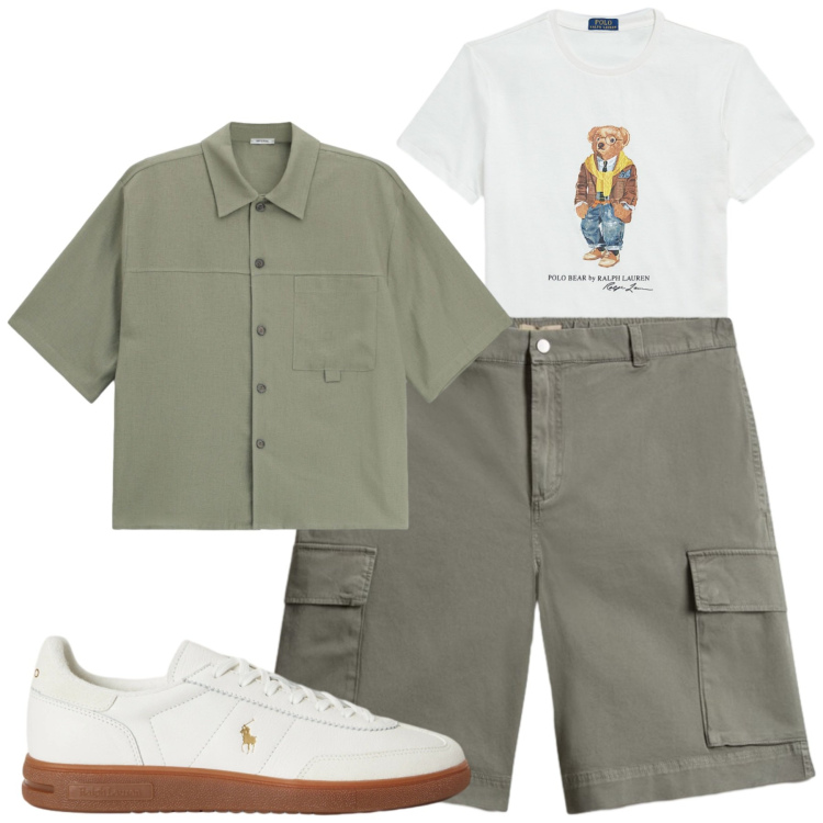 Outfit uomo - Total look #2432038. Stile Casual per Tutti i giorni. Abbinamento con pantaloni corti, t-shirt, sneakers, camicie a manica corta.
