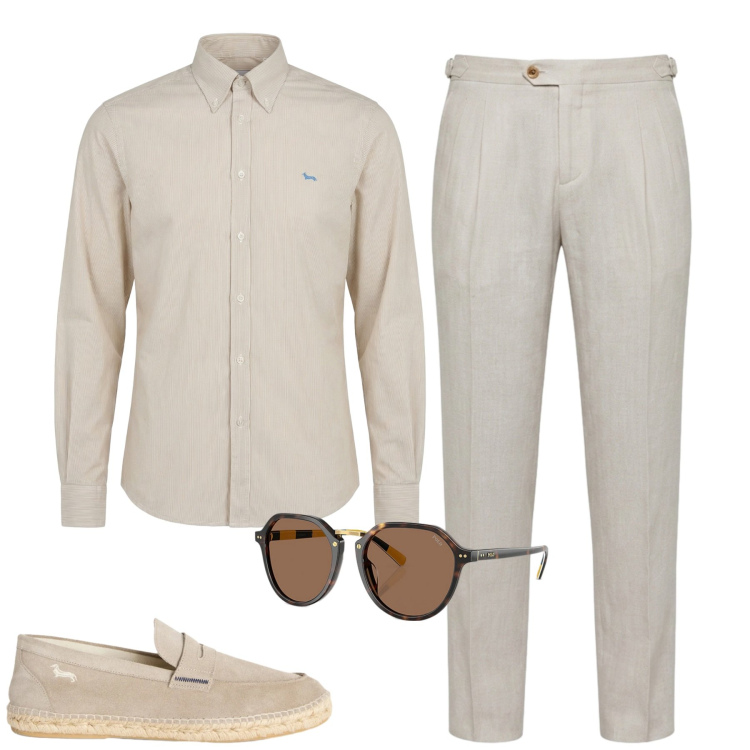 Outfit uomo - City. Stile Urban per Tutti i giorni. Abbinamento con camicie, espadrillas, pantaloni chino, occhiali da sole.