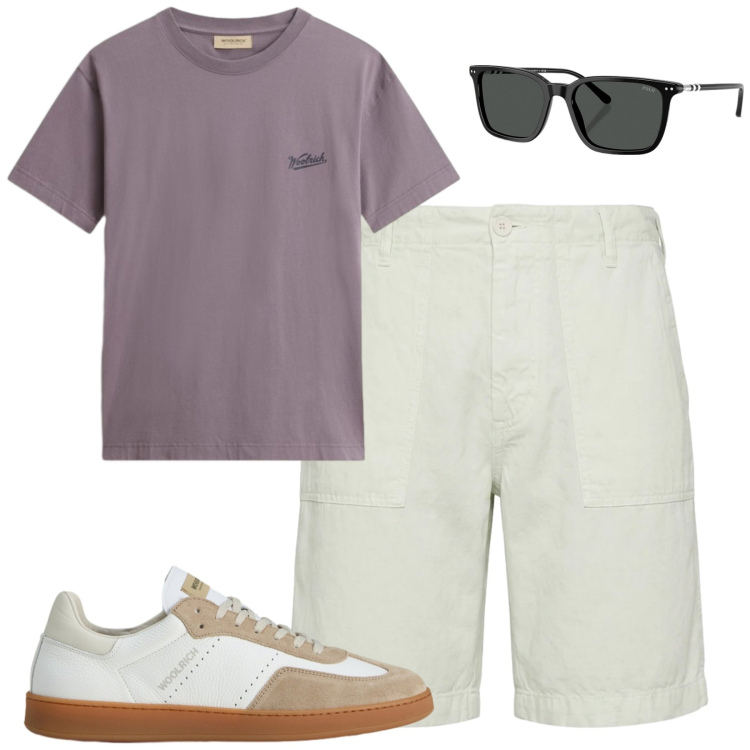 Outfit uomo - Luglio. Stile Casual per Tutti i giorni. Abbinamento con bermuda, sneakers, t-shirt, occhiali da sole.