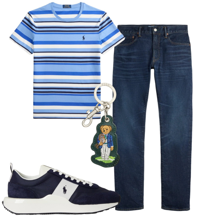 Outfit uomo - Total look #2432055. Stile Casual per Tutti i giorni. Abbinamento con jeans, sneakers, t-shirt, portachiavi.