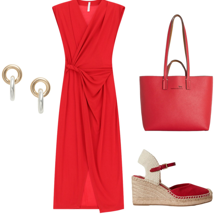 Outfit donna - Total look #2432060. Abbinamento con shopping bag, orecchini, zeppe, vestiti lunghi.
