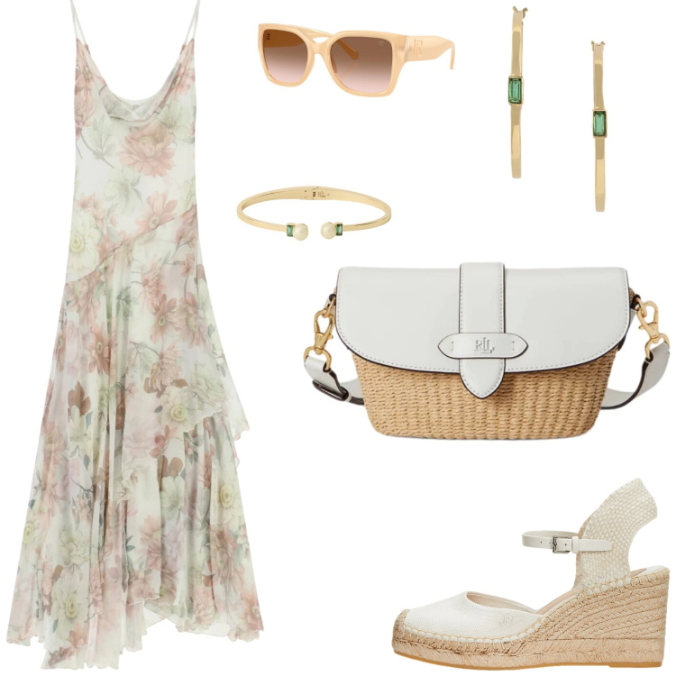Outfit donna - Total look #2432069. Abbinamento con vestiti lunghi, borse a spalla, espadrillas, occhiali da sole, orecchini, braccialetti.