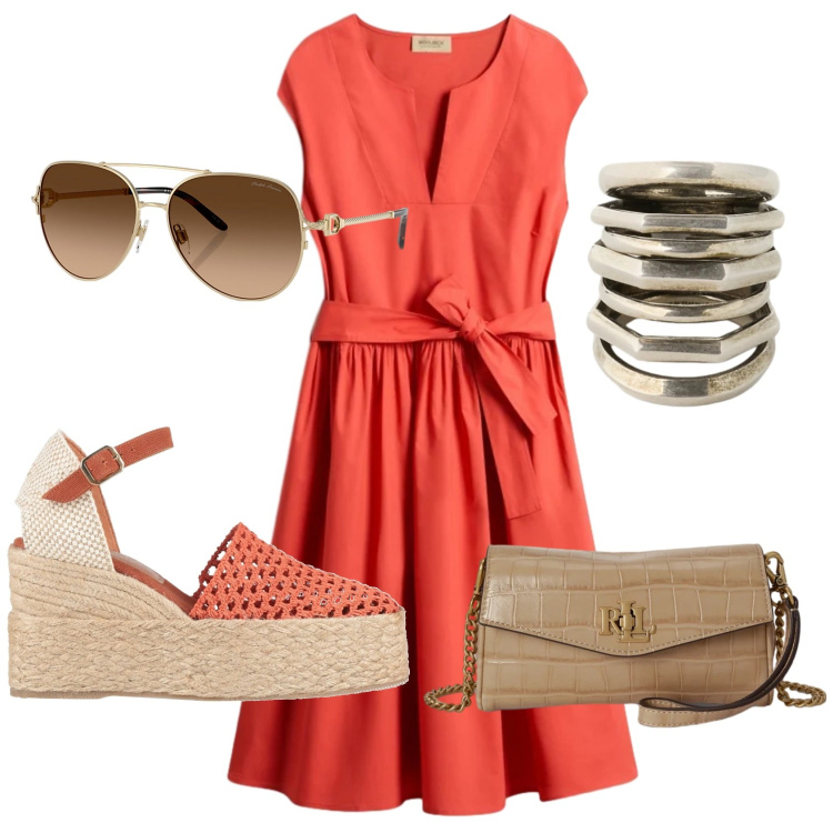 Outfit donna - Total look #2432072. Stile Bon Ton per Ufficio. Abbinamento con espadrillas, anelli, portafogli, occhiali da sole, vestiti corti.