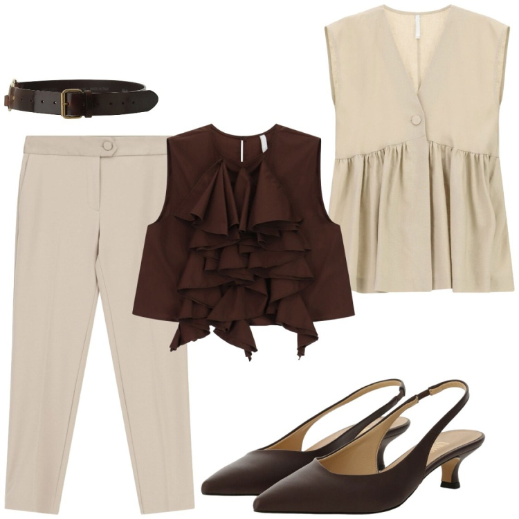 Outfit donna - Tolgo la giacca e metto il top. Stile Chic per Serata fuori. Abbinamento con pantaloni, gilet, canottiere, décolleté, cinture.