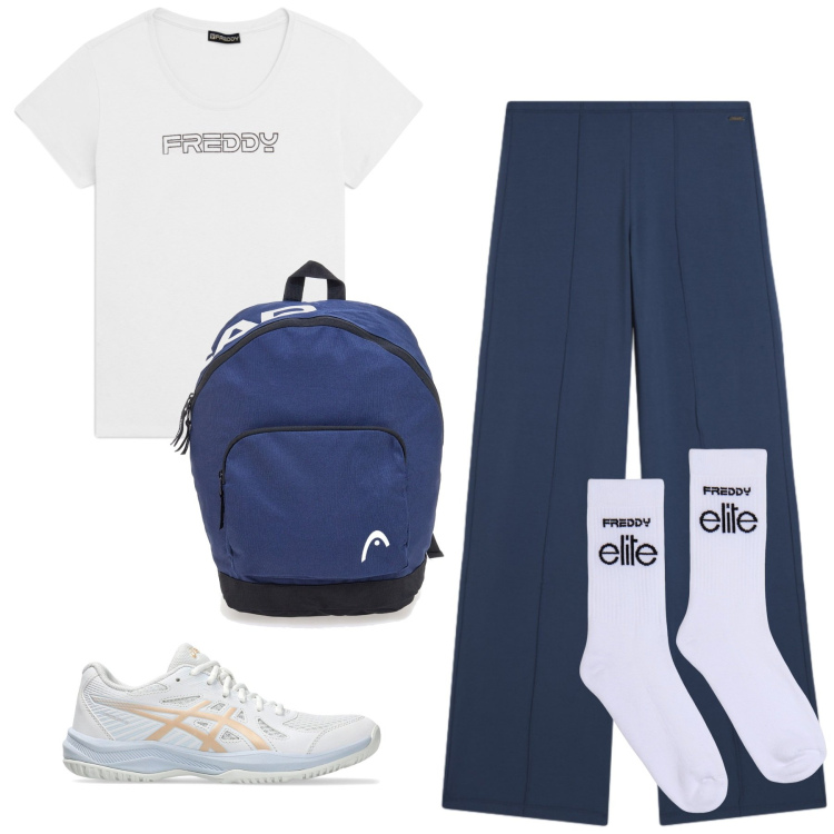 Outfit donna - Total look #2432130. Abbinamento con calzini, t-shirt, pantaloni, scarpe sportive, borse sportive.