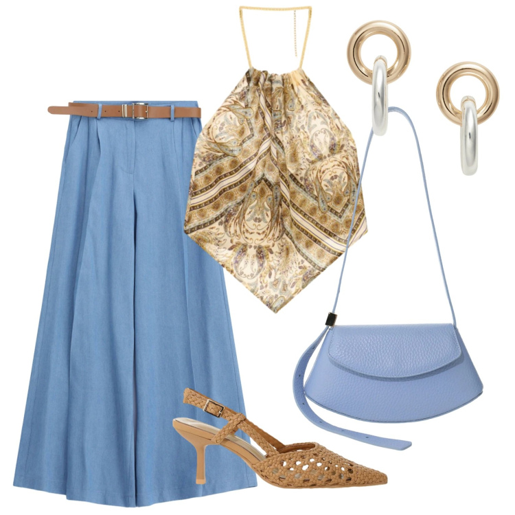 Outfit donna - Perfetta da mattino a sera. Stile Casual chic per Tutti i giorni. Abbinamento con jeans, décolleté, top, borse a spalla, orecchini.
