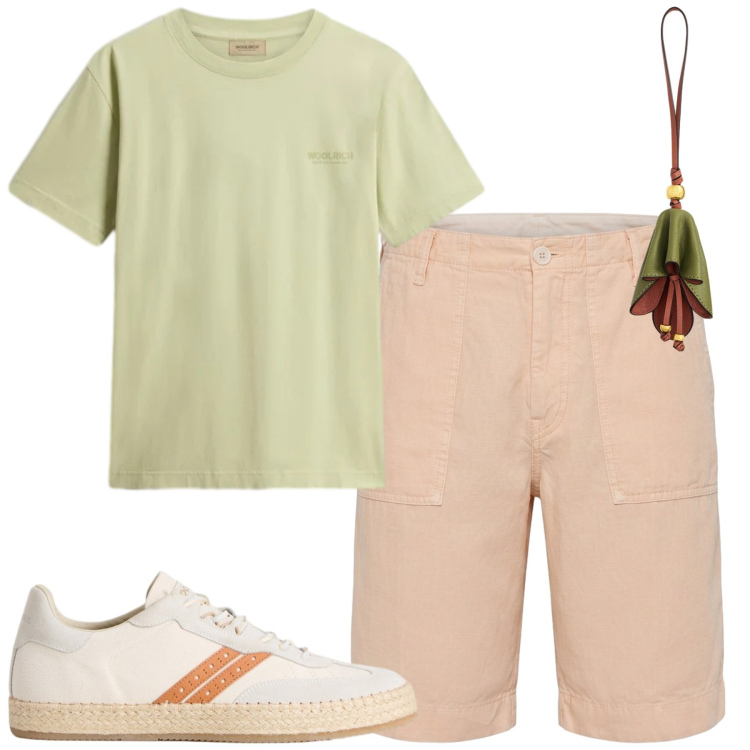 Outfit uomo - Total look #2432151. Stile Casual per Tutti i giorni. Abbinamento con bermuda, sneakers, t-shirt, portachiavi.