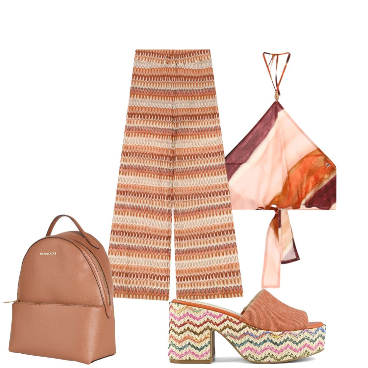 Outfit donna - Gli zatteroni Colors of California ‘70. Stile 70s per Serata fuori. Abbinamento con zaini, top, pantaloni a palazzo, sandali col tacco.