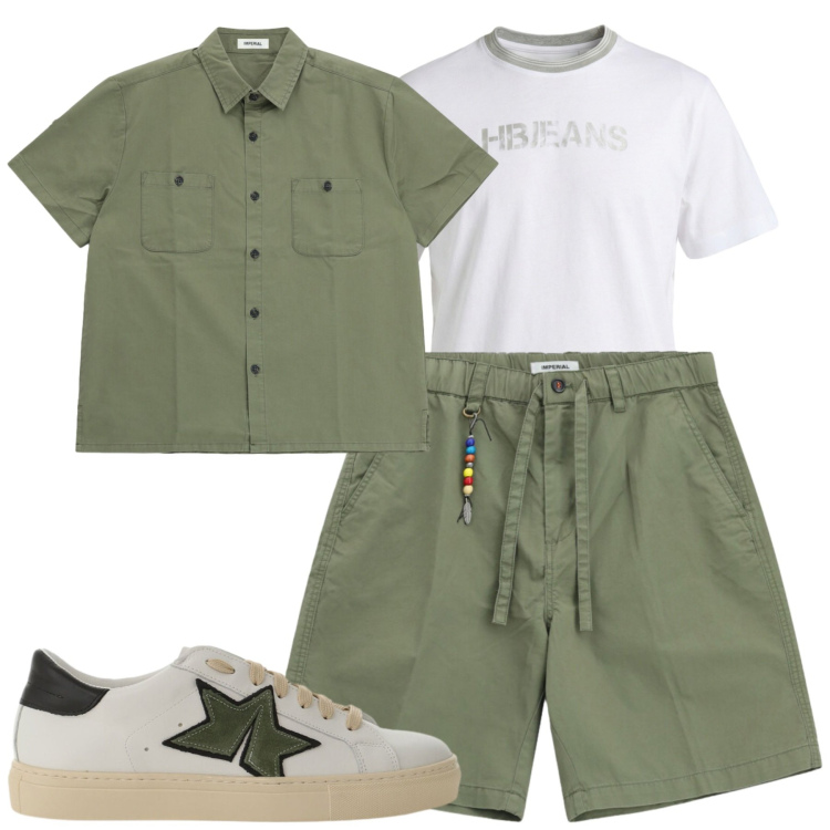 Outfit uomo - Imperial. Stile Casual per Tutti i giorni. Abbinamento con t-shirt, sneakers, camicie a manica corta, bermuda.