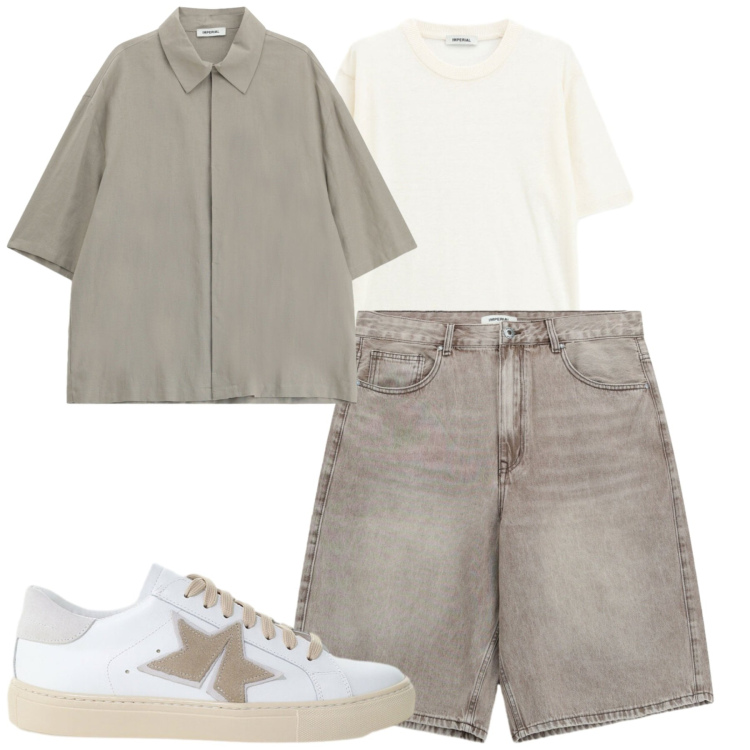 Outfit uomo - Imperial. Stile Casual per Tutti i giorni. Abbinamento con t-shirt, sneakers, bermuda, camicie a manica corta.