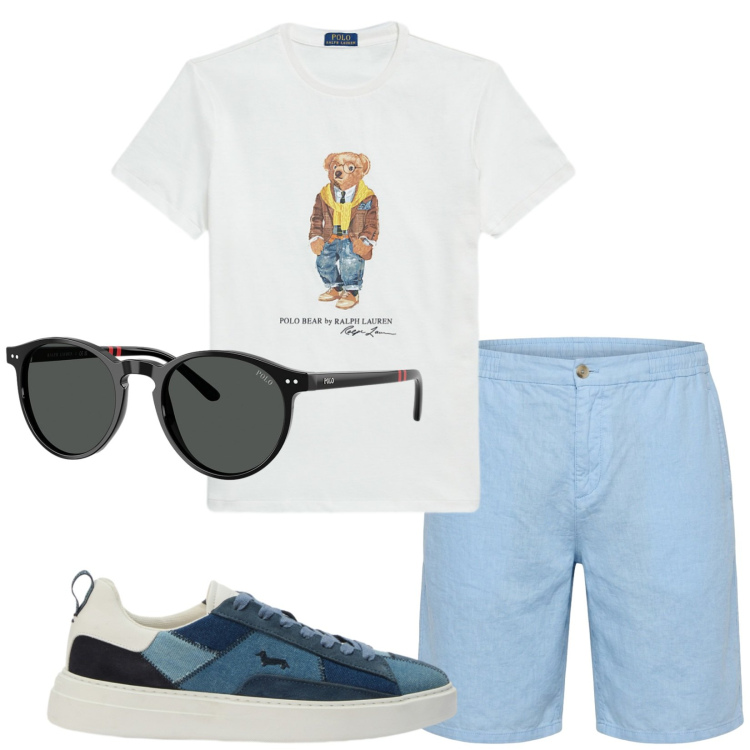 Outfit uomo - Total look #2432161. Stile Casual per Tutti i giorni. Abbinamento con sneakers, bermuda, occhiali da sole, t-shirt.