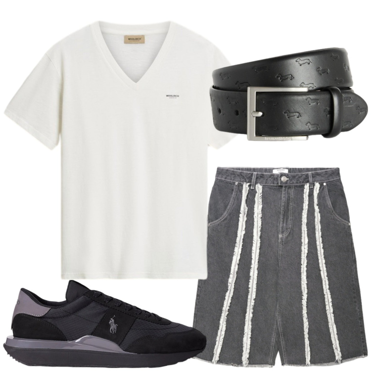 Outfit uomo - Total look #2432162. Stile Urban per Tutti i giorni. Abbinamento con cinture, bermuda, t-shirt, sneakers.