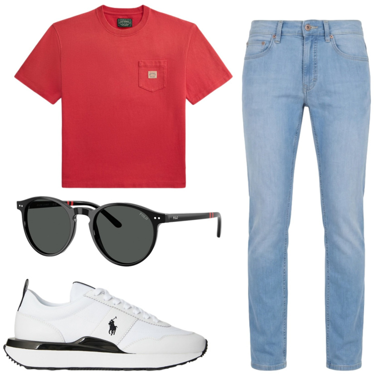 Outfit uomo - Total look #2432163. Stile Casual per Tutti i giorni. Abbinamento con jeans, occhiali da sole, sneakers, t-shirt.