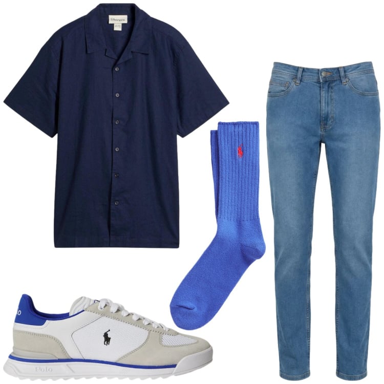 Outfit uomo - Total look #2432166. Stile Casual per Tutti i giorni. Abbinamento con camicie a manica corta, jeans, calzini, sneakers.