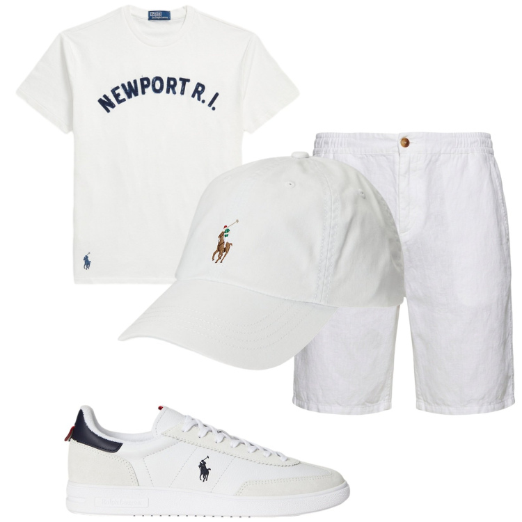 Outfit uomo - Total look #2432168. Stile Casual per Tutti i giorni. Abbinamento con bermuda, cappelli, sneakers, t-shirt.