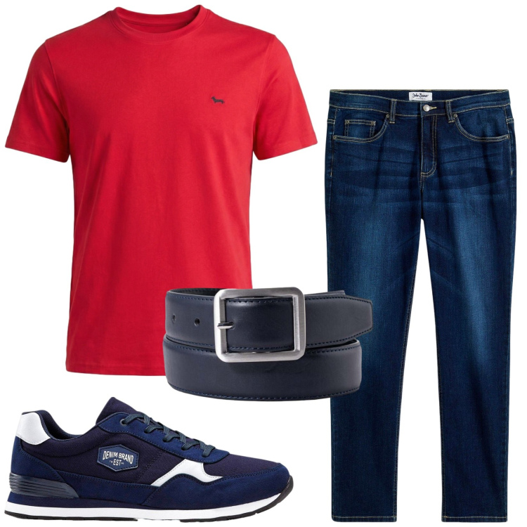 Outfit uomo - Total look #2432176. Stile Casual per Tutti i giorni. Abbinamento con jeans, sneakers, t-shirt, cinture.