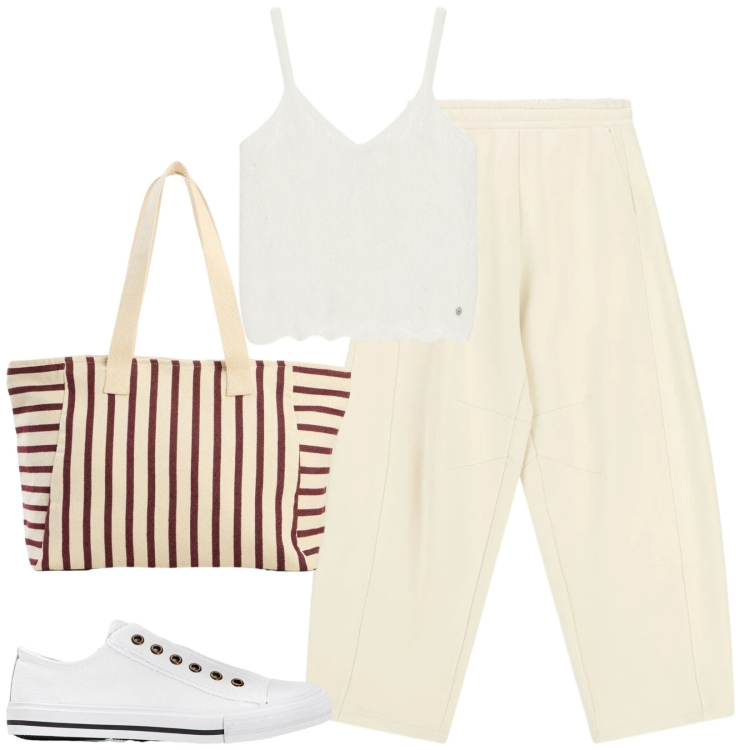 Outfit donna - Total look #2432181. Stile Basic per Tutti i giorni. Abbinamento con shopping bag, sneakers, maglieria, pantaloni a palazzo.