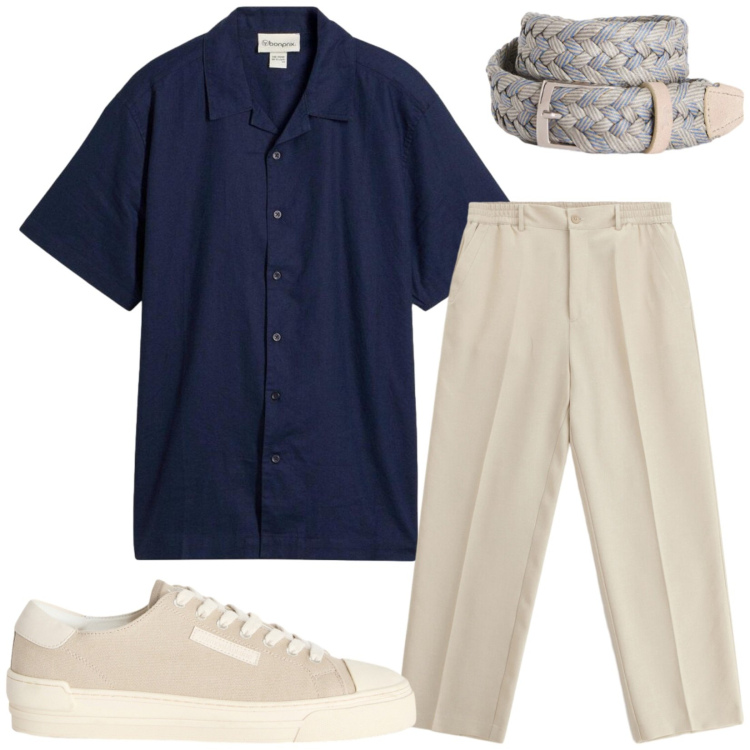 Outfit uomo - Total look #2432184. Stile Trendy per Serata speciale. Abbinamento con camicie a manica corta, sneakers, cinture, pantaloni.