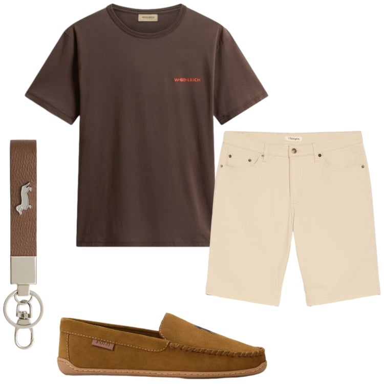 Outfit uomo - Total look #2432185. Stile Casual per Tutti i giorni. Abbinamento con bermuda, portachiavi, t-shirt, scarpe stringate.