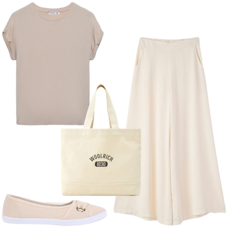 Outfit donna - Total look #2432186. Stile Casual chic per Tutti i giorni. Abbinamento con ballerine, pantaloni, t-shirt, borse tote.