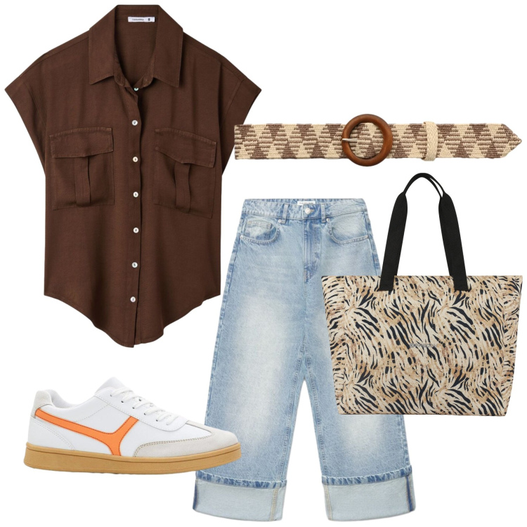 Outfit donna - Total look #2432209. Stile Basic per Tutti i giorni. Abbinamento con sneakers, cinture, jeans, camicie a manica corta, shopping bag.