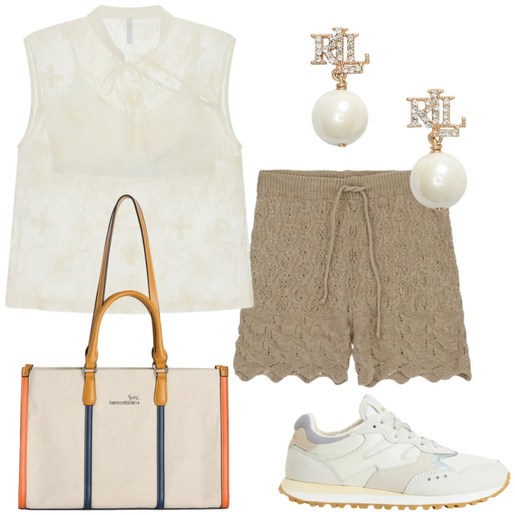 Outfit donna - Total look #2432211. Stile Romantica per Tutti i giorni. Abbinamento con borse tote, sneakers, orecchini, shorts, canottiere.