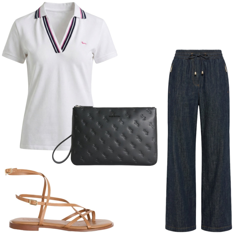 Outfit donna - Harmont & Blaine: casual chic. Stile Casual chic per Serata fuori. Abbinamento con polo, pantaloni, sandali in pelle, anelli.