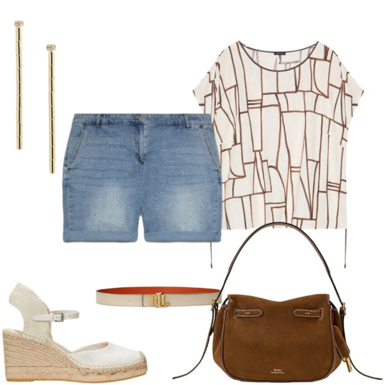 Outfit donna - Total look #2432220. Stile Casual chic per Tutti i giorni. Abbinamento con shorts, t-shirt, cinture, espadrillas, borse a mano, orecchini.