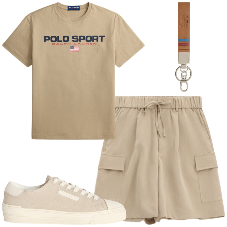 Outfit uomo - Total look #2432262. Stile Casual per Tutti i giorni. Abbinamento con sneakers, portachiavi, t-shirt, bermuda.