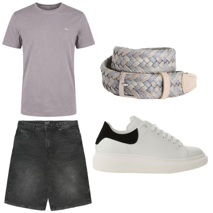 Outfit uomo - Stile autentico. Stile Casual per Tutti i giorni. Abbinamento con t-shirt, cinture, shorts, sneakers.